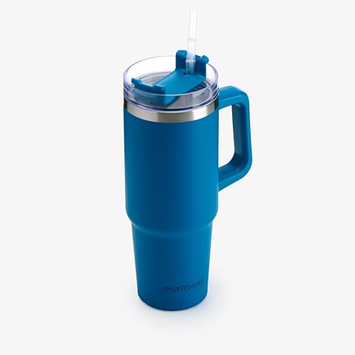 Muitomas, Tazza Termica Da Viaggio In Acciaio Con Cannuccia, Per Bevande Calde E Fredde, 900 Ml, Colore Blu Ottanio
