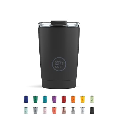 Cool Bottles - Tumbler - Bicchiere Termico In Acciaio Inossidabile - 330 Ml - Mono Black - Tazza Da Caffè - Coperchio Ermetico - Bevande Fredde 10 Ore