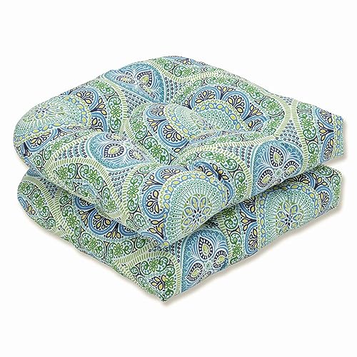 Pillow Perfect Outdoor/Indoor Delancey Lagoon Cuscini Per Seduta Trapuntati (Schienale Rotondo), Tessuto, Blu, 2 Count (Pack Of 1), 2 Unità