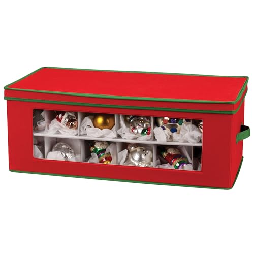 Household Essentials Holiday Storage Box, Rosso Con Verde, Poliestere, Red, 36-Piece Ornament
