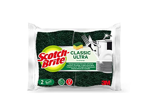 3M Scotch-Brite Spugna Abrasiva Vegetale Classic Tre Strati, 2 Pezzi