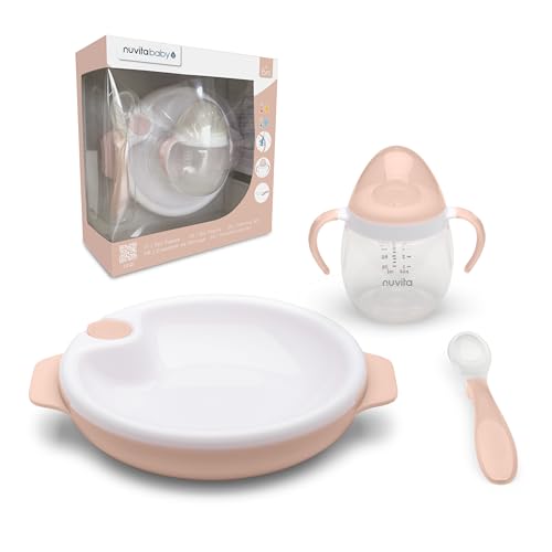 Nuvita 1491 Set Pappa Per Bambini – Set Svezzamento Con Piatto Termico, Cucchiaio In Silicone E Tazza Antigoccia – Senza Bpa, Antiscivolo, Ideale Dai