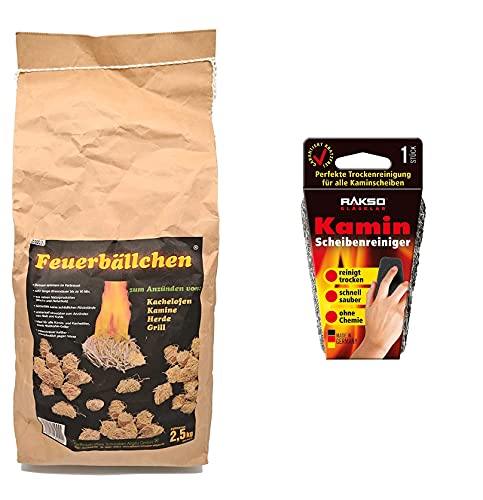 Raiffeisen Waren - Palline Di Fuoco Da 2,5 Kg + Detergente Per Vetri Rosho, 1 Pezzo (Durata Circa 10 Min, Accendifuoco + Detergente Senza Prodotti Chi