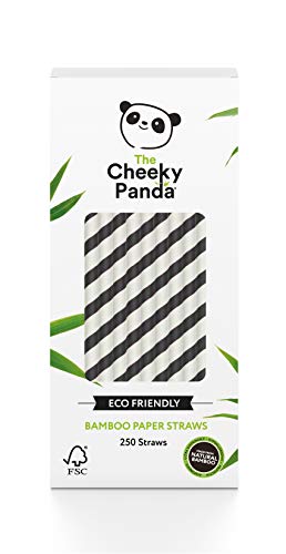 The Cheeky Panda Cannucce Con Strisce Nere | Cannucce Bamboo | 250 Cannucce | 200Mm