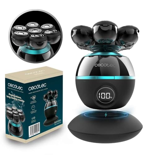 Cecotec Rasoio Per La Testa Precisioncare Skull Shaver, Testina Extralarge, 7 Lame Flottanti, Autonomia 60 Minuti, Base Di Ricarica, Display, Design P