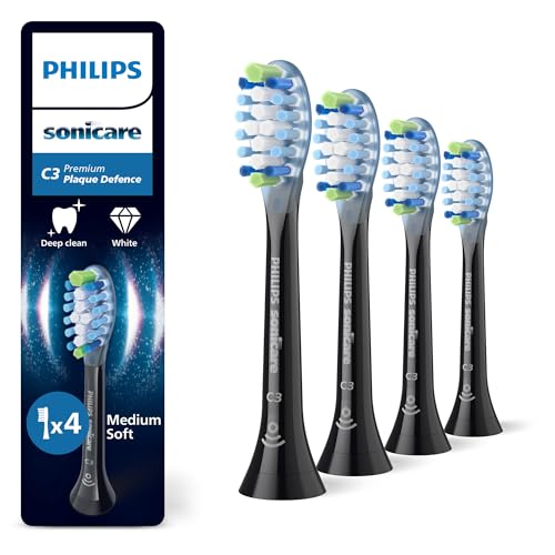 Philips Sonicare C3 Premium Plaque Defence, Testine Di Ricambio Originali, Nero, Confezione Da 4, Hx9044/88, Nuovo, 4 Testine