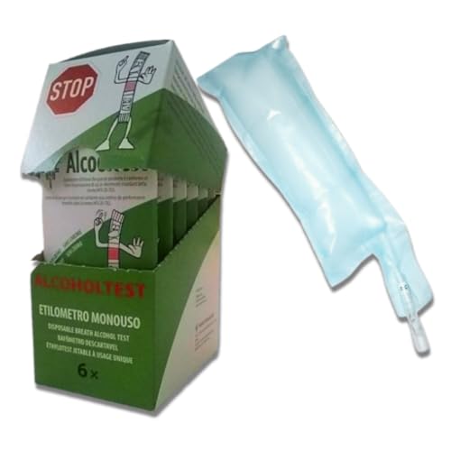 Gef Medica - 6 Alcol Test Monouso Con Palloncino, Etilometro Senza Cromo Esavalente, Sicuro E Certificato, Test Rapido E Preciso Con Lettura In 2 Minu