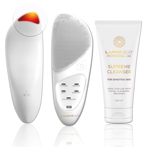 Spazzola Per La Pulizia Del Viso Lumineo Sonic Thermo Impermeabile Ipx7, Con Gel Detergente Abbinato (Pelle Sensibile)
