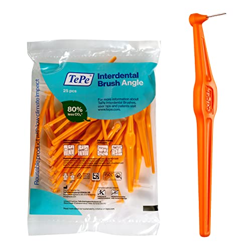 Tepe Spazzolino Interdentale, Angolato Per La Pulizia Dei Denti, Confezione Da 25, 0,45 Mm, Extra Piccolo/Piccoli Spazi Vuoti, Arancione, Taglia 1