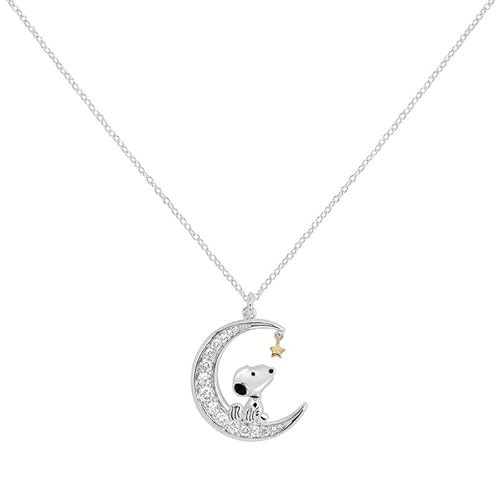 Peanuts Snoopy Snoopy & La Luna - Collana Da Donna, Colore: Argento, Metallo