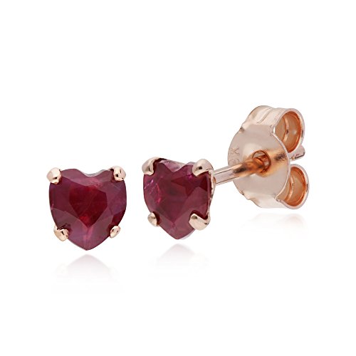 Gemondo Orecchini A Perno A Forma Di Cuore In Oro Rosa 9 Kt Con Rubin, Pietra, Rubino