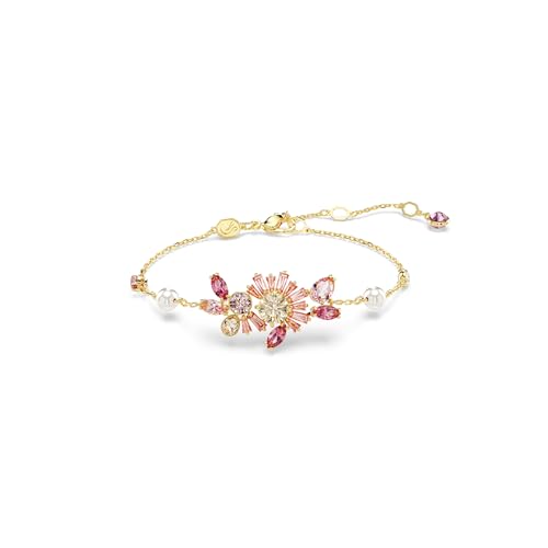 [Swarovski] Sito Ufficiale Gemma Bracelets, Taglio Misto, Fiore, Rosa, Placcato In Tono Dorato [Importato Ufficiale], Opel, Cristallo, Finitura In Ton