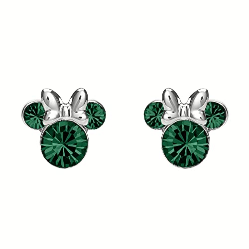 Disney Orecchini In Argento Sterling Con Pietra Portafortuna Di Maggio, Minnie Mouse, Argento Sterling