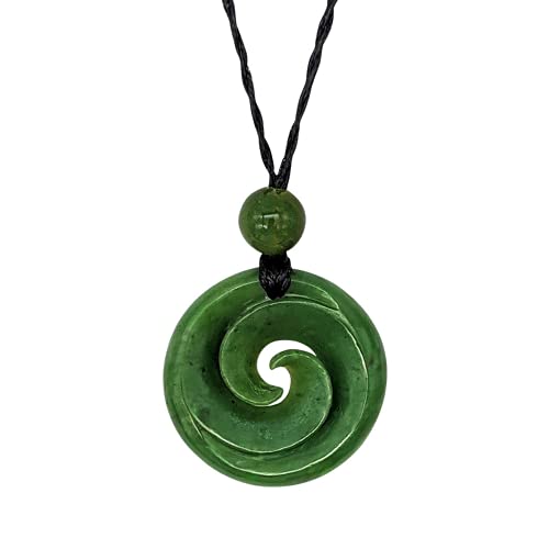 81Stgeneration Collana Pendente Unisex Intagliato A Mano Giada Nefrite Pietra Verde Maori Doppio Koru Cerchio