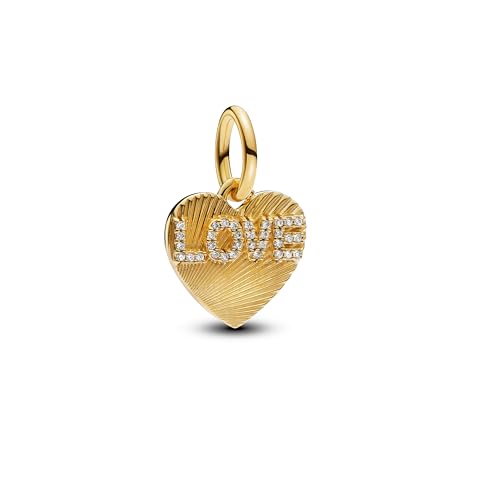 Pandora Moments 763604C01 - Ciondolo A Forma Di Cuore In Argento Sterling Con Lega Di Metallo Placcato Oro E Zirconi, Compatibile Moments E Me Braccia