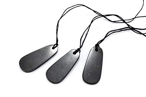Sn Naturstein Ug - Collana Shungite Disegno Drop | Pietra Preziosa E Curativa Originaria Della Carelia - Protezione Radiazioni Cellulare E Emf - 3 Uni