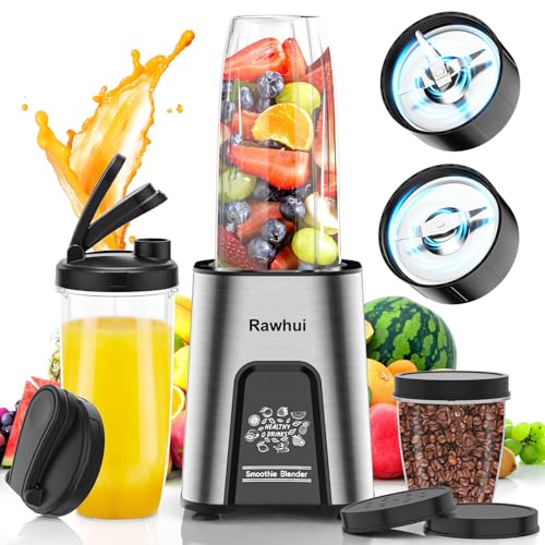 Rawhui Frullatore Elettrico 800W, Portatile Blender Per Smoothie, Mini Frullatori Da Tavolo Con 6 Lame In Acciaio Inox, Mixer Cucina Con 2 Bottiglie D