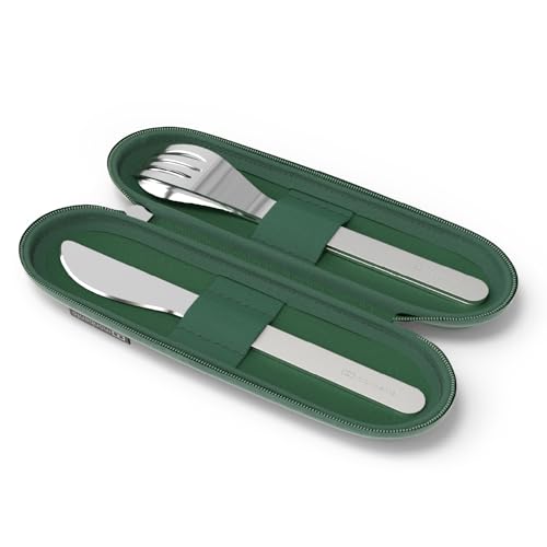 Monbento - Posate Nomadi Mb Slim Nest Trio Coltello Verde - Posate Per Pranzo Box Con Custodia - Ideale Per Mangiare In Ufficio/Picnic - Forchetta, Cu