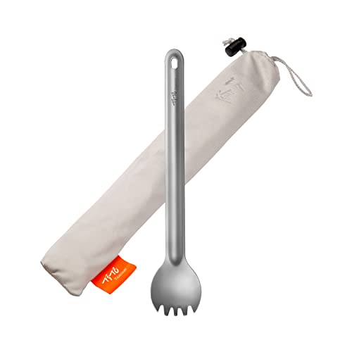Tito Titanium Spork Cucchiaio Forchetta In Titanio Con Manico Lungo Ultraleggeri Portatili Piatti Con Borsa In Stoffa Per All’Aperto Campeggio Da Picn