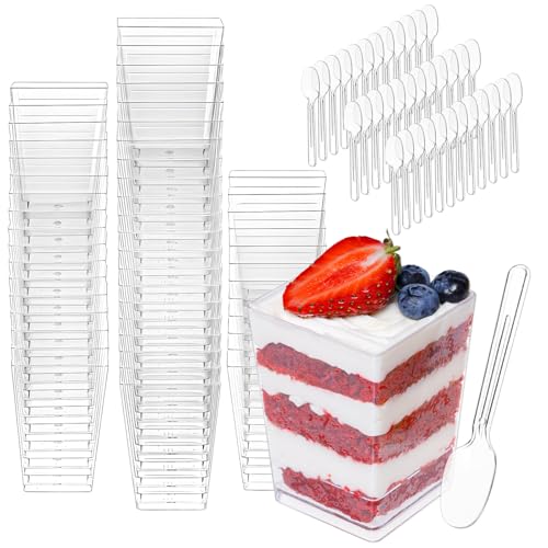 Luxecove Tazze Da Dessert Da 50 Pezzi Con 50 Cucchiai, Tazze Da Dessert Quadrate Trasparenti Da 160 Ml, Tazze Da Budino Riutilizzabili, Tazze Di Plast
