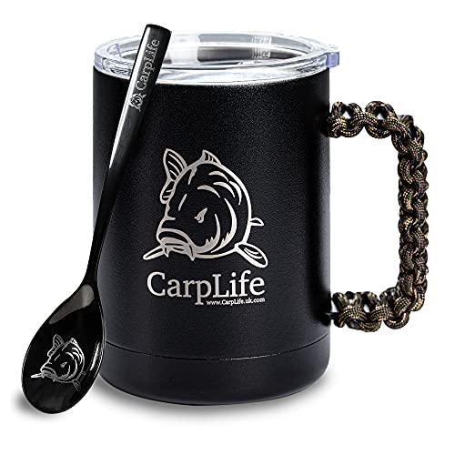 Carplife Tazza Termica Da Pesca Con Cucchiaio Inciso, In Acciaio Inox Con Coperchio (Manico Mimetico)