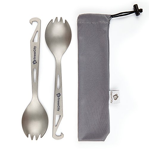 Spork (Cucchiaio + Forchetta) In Titanio Con Apribottiglia Extra Forte Ultraleggero, Cucchiaio Sano & Ecologico, Forchetta & Apri Bottiglia Per Viaggi