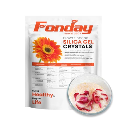 Fonday 3Lbs(1,36 Kg) Silica Gel Flower Drying Crystals Fine Crystals Small Beads Color Indicating Reusable
