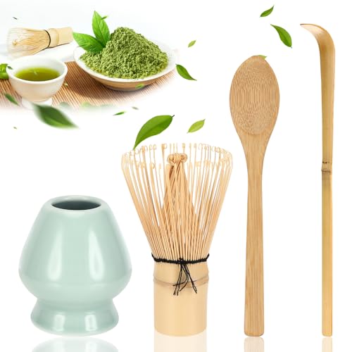 4 Pezzi Matcha Kit Fruste Matcha Fouet Bambù Cucchiaio Tradizionale Portafrusta Set Accessori Cerimonia Tè Matcha Per Preparare Tè Matcha