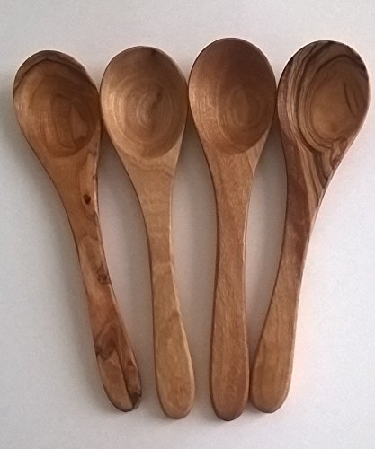 Etikchic Set Di 4 Cucchiai Per Marmellata, Caffè In Legno Di Ulivo Non Verniciato, L 12 Cm