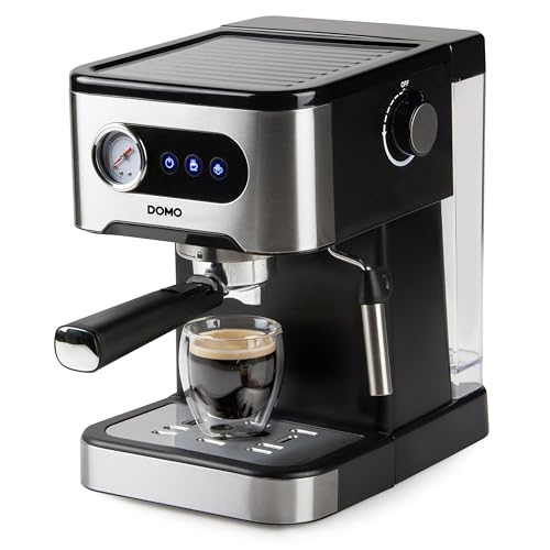 Domo Do1138K Macchina Per Espresso Con Manometro, 20 Bar, Con Ugello Per Vapore Integrato, Acciaio Inox/Nero