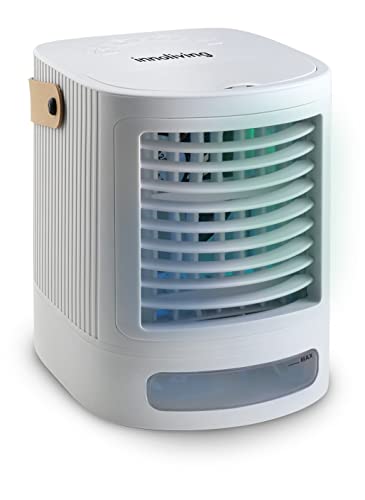 Innoliving Mini Raffrescatore Portatile Inn-517, 3-In-1, Raffrescatore, Ventilatore, Umidificatore Con Potenza 5W, Eco-Friendly, Led 7 Colori