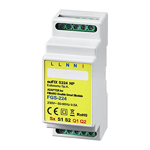 Eutonomy Adattatore Eufix Per La Guida Din Per Fibaro Double Smart Module Senza Pulsanti, Eufix S224Np