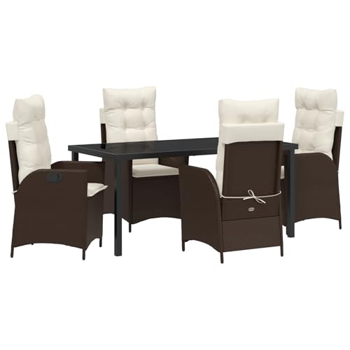 Vidaxl Set Da Pranzo Da Giardino 5 Pezzi Con Cuscini Marrone Polyrattan
