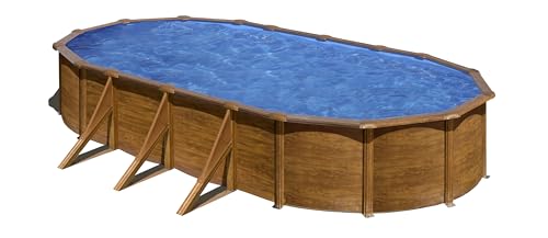 Gre Kit730W Pacific. - Piscina Fuori Terra In Acciaio, Ovale Con Aspetto In Legno. Piscina Scomponibile Per Giardino. 730 X 375 X 120 Cm