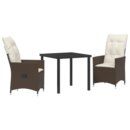 Vidaxl Set Da Pranzo Da Giardino A 3 Pz Con Cuscini Marrone Polyrattan
