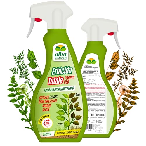 Albagarden - Diserbante Totale A Base Di Acido Pelargonico - Erbicida Ad Azione Disseccante Per Erbacce, Gramigna Alghe E Muschi - Spray Pronto Uso 50