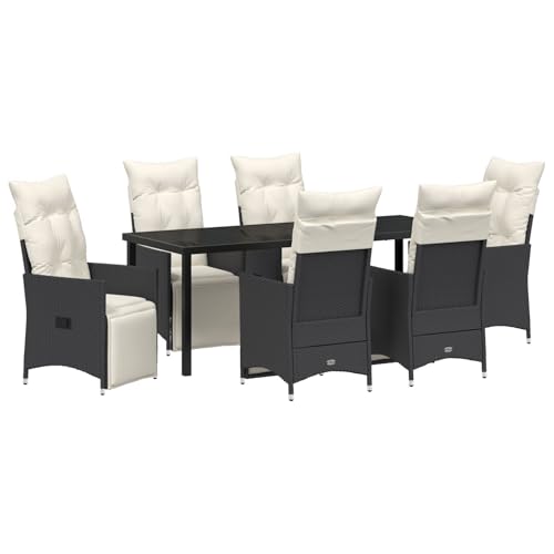Vidaxl Set Da Pranzo Da Giardino 7 Pezzi Con Cuscini Rattan Nero
