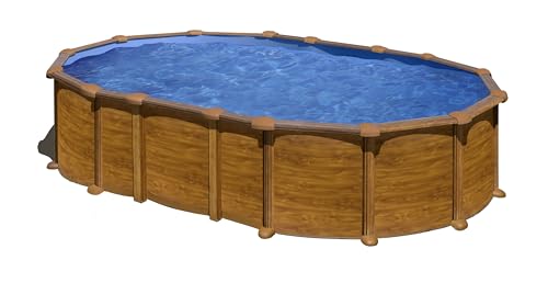 Piscina Gre Kitprov6188Wo Amazonia. - Piscina Fuori Terra In Acciaio, Ovale Con Aspetto In Legno. Piscina Scomponibile Per Giardino. 610 X 375 X 132 C