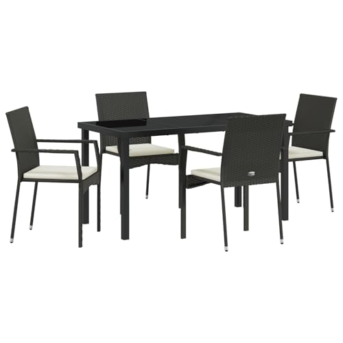 Vidaxl Set Da Pranzo Da Giardino In 5 Pezzi Con Cuscini Nero Polyrattan