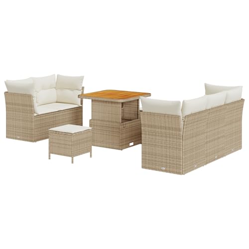 Set Divani Giardino 8 Pezzi Con Cuscini Beige Polyrattan Acacia, Set Dining Giardino 3 Pezzi Con Cuscini Beige Polyrattan Acacia
