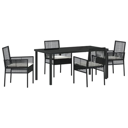 Vidaxl Set Da Pranzo Da Giardino 5 Pezzi Con Cuscini In Polyrattan Nero