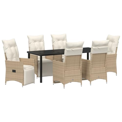 Vidaxl Set Di Pranzo Da Giardino 7 Pezzi Con Cuscini Rattan Beige
