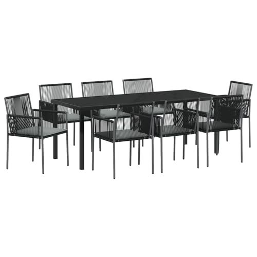 Vidaxl Set Da Pranzo Da Giardino In 9 Pezzi Con Cuscini In Rattan Nero