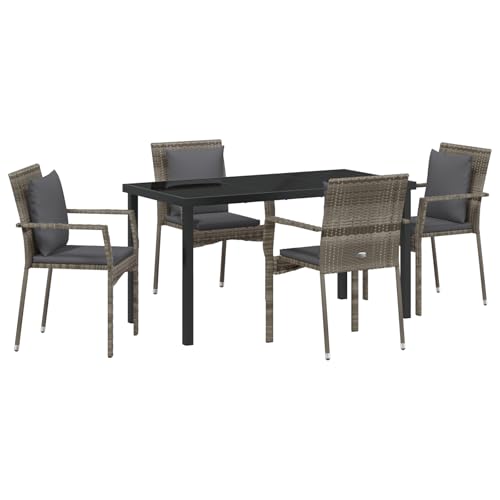 Vidaxl Set Da Pranzo Da Giardino Da 5 Pezzi Con Cuscini Grigio Polyrattan