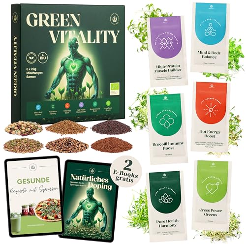 Green Vitality Bio - Set Di 6 Miscele Vitali Per Germogli Di Vetro E Setaccio Di Crescione - Microgreens Starter Kit Con Semi Di Germogli Di Alta Qual