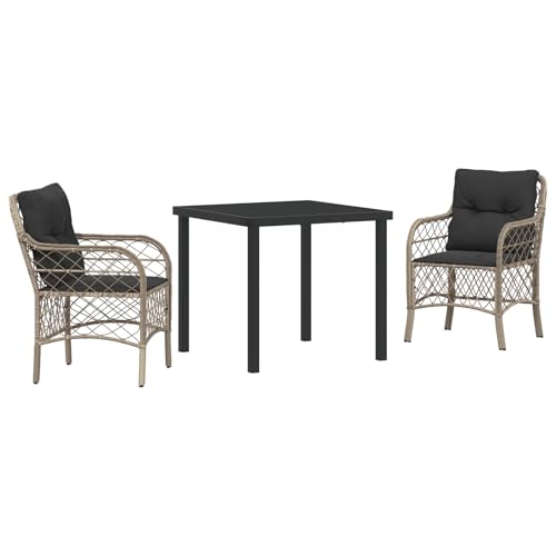 Vidaxl Set Da Pranzo Da Giardino In 3 Pezzi Con Cuscini Rattan Pe Grigio Chiaro