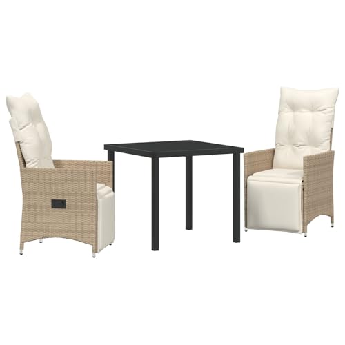 Vidaxl Set Da Pranzo Giardino A 3 Pezzi Con Cuscini Beige Polyrattan