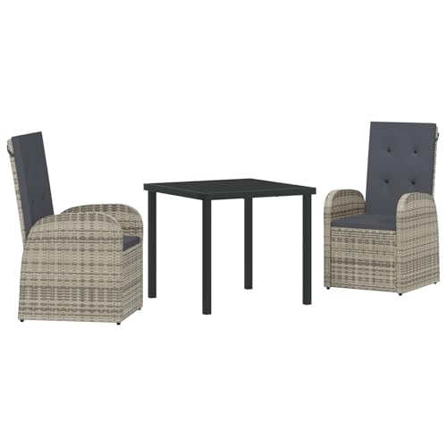 Vidaxl Set Da Pranzo Da Giardino 3 Pezzi Con Cuscini Grigio In Polyrattan