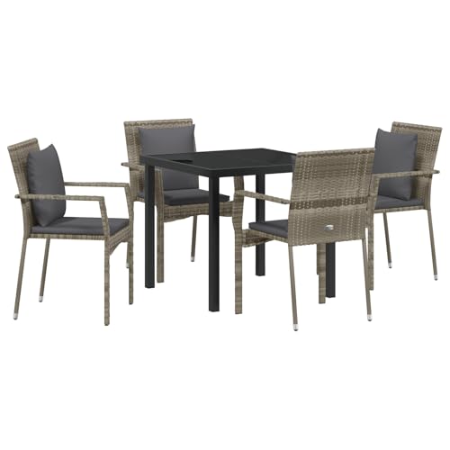 Vidaxl Set Da Pranzo Da Giardino Da 5 Pezzi Con Cuscini Grigio Polyrattan