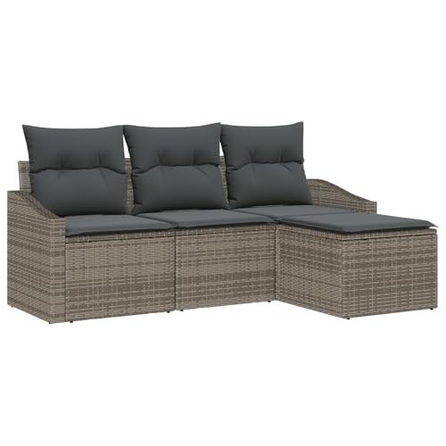 Vidaxl Set Di Divani Da Giardino In 4 Pezzi Con Cuscini Grigio Polyrattan
